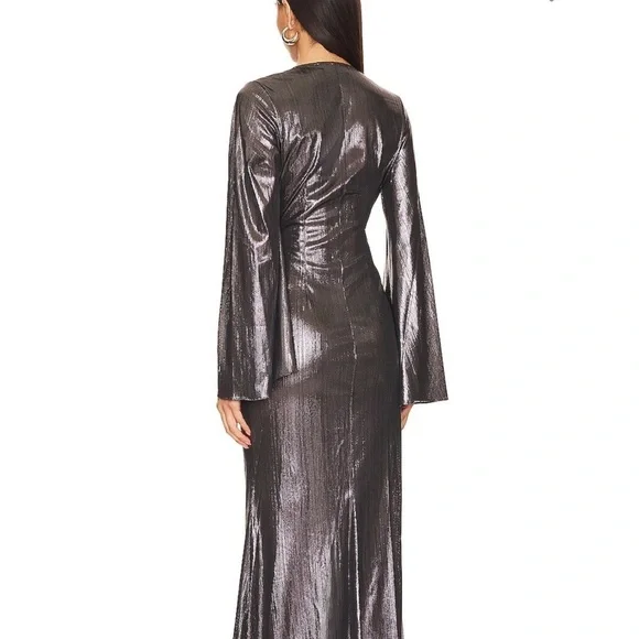 NWT Caroline Constas Dorian Dress Metallic Gun Metal Dress size L - Picture 3 of 8